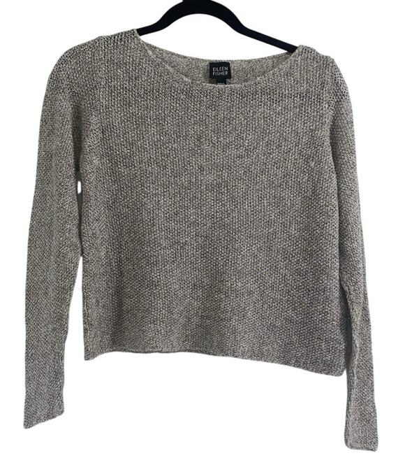 Eileen Fisher Sweaters - Eileen Fisher Open-Knit Sweater Top 100% Linen Boat Neck Crop Long Slv Size S